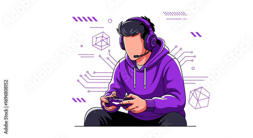 Young Gamer Enjoying Victory With Joystick and Headphones In A Creative Illustration