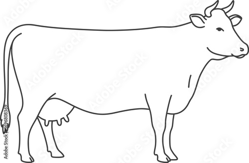 Simple Outline Lineart Cow Standing Farm Animal Illustration