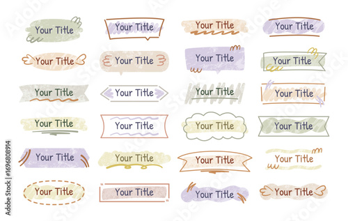 Hand drawn title frames. Doodle banner borders, sketchy text boxes and speech bubble outlines. Decorative label templates, cute handwritten messages for notes, quotes and titles vector set.
