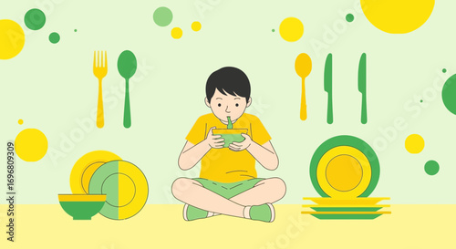 Young Person Consuming Nourishment Illustration Demonstrating Symbolic Wellness And Eating Habits