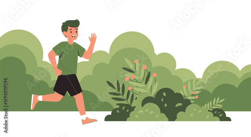 Young Person Jogging In A Park On A Sunny Day Surrounded By Lush Greenery