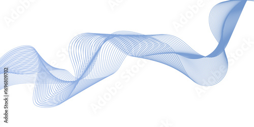 The lines are colored in a subtle gradient,  three-dimensional ribbon or a series of sine waves moving horizontally, Abstract digital illustration featuring a flowing wave in parallel lines.