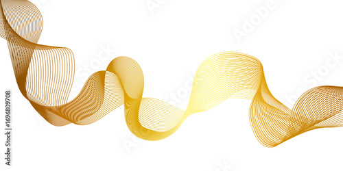 The lines are colored in a subtle gradient,  three-dimensional ribbon or a series of sine waves moving horizontally, Abstract digital illustration featuring a flowing wave in parallel lines.