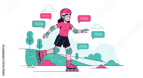 Young Person Rollerblading Outdoors, Stylishly, Communicating, And Active Lifestyle
