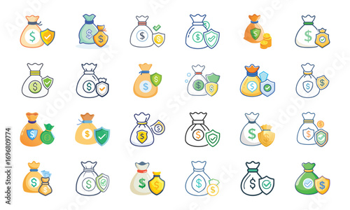Home Insurance and Property Protection Icons Set – Financial Security, Mortgage Safety, House Fire and Flood Risk, Real Estate Coverage, Banking Security, Business Insurance, Money Protection, Investm
