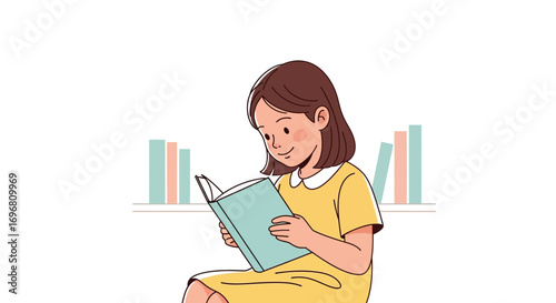 Young Reader Immersed In A Book Enjoying The Illustration And Absorbing Knowledge Happily