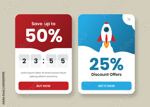 Minimalist discount card popup design for web and app