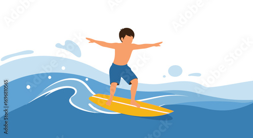 Young Surfer Balancing On Surfboard Whilst Riding A Wave In The Ocean