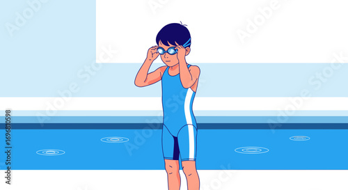 Young Swimmer Preparing For Olympic Competition At The Swimming Pool Ready To Dive In