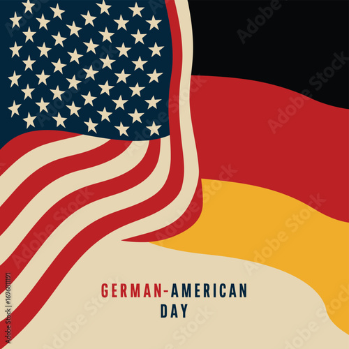 Vector art of germanamerican day celebration with intertwined flags of germany and the united states of america, symbolizing unity and heritage