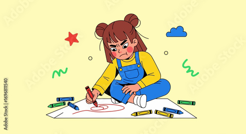 Youngster Expressing Creativity Through Art and Illustration with Colored Crayons