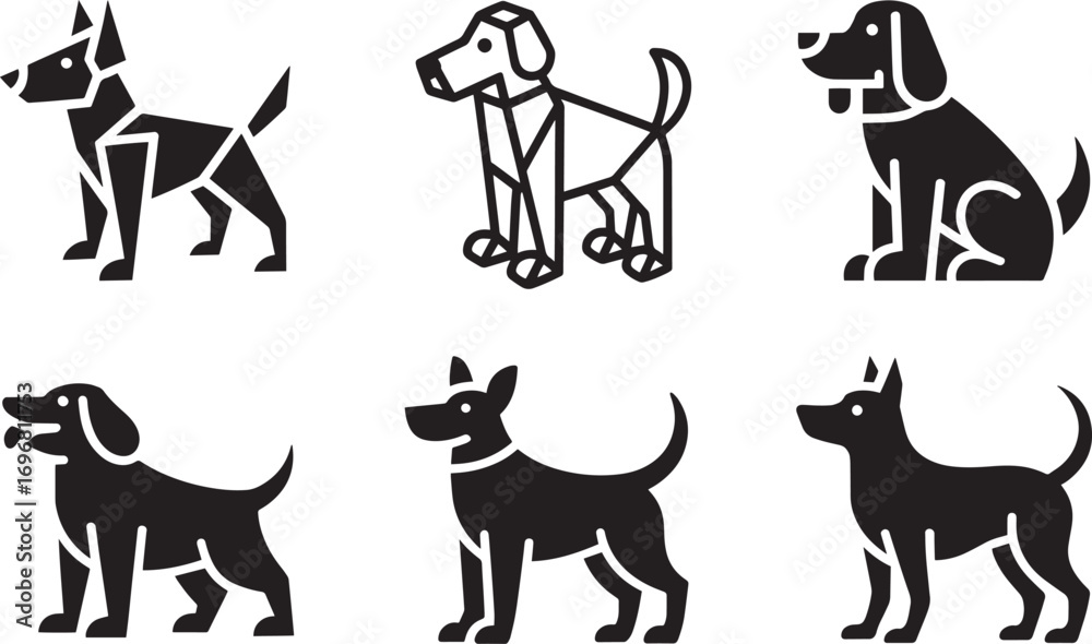 Obraz premium Dog Icons Set Pet Animal Pictograms Canine Breed Vector Illustration Isolated on Background