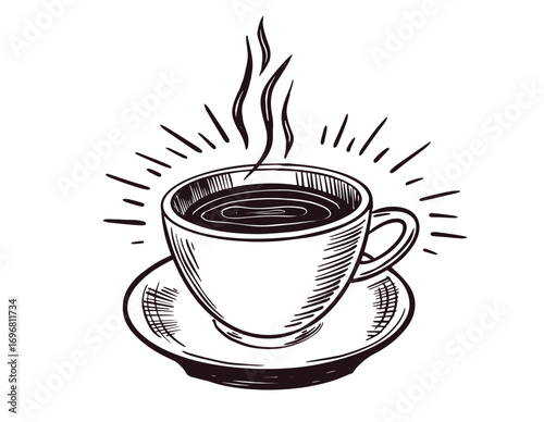 Cup coffee hand drawn on white
