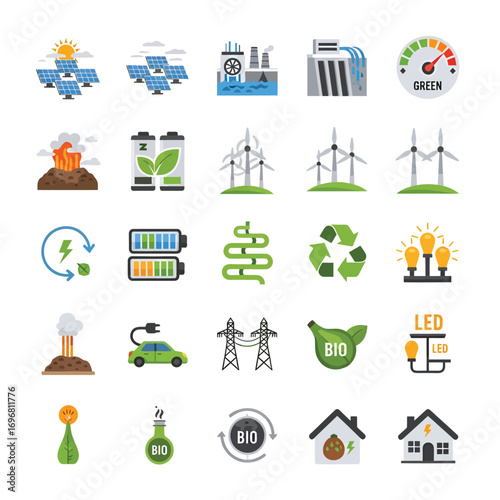 Renewable Energy Sources Icons Set.