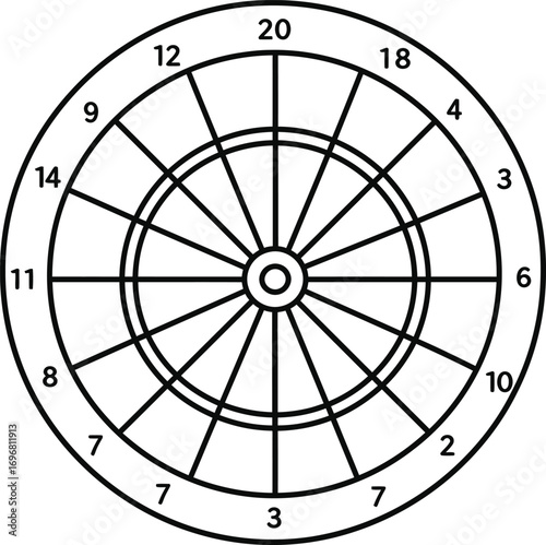 Simple Outline Round Dartboard with Numbers Sport Competition Icon