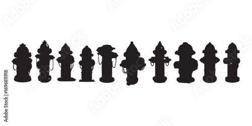 Silhouette Set of Fire Hydrant Designs in Vintage and Modern Styles