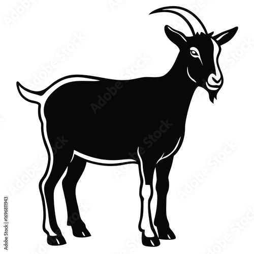 Black silhouette of a goat standing on a white background animal mammal