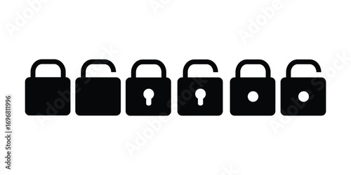 Vector Set of Padlock Icons in Various Locked and Unlocked States