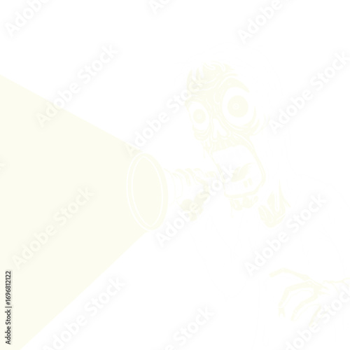 Cartoon character holding flashlight while exploring in darkness  