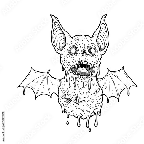 Creepy bat with skull features and dripping ooze for Halloween  