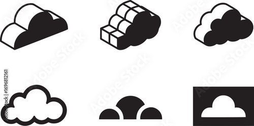 Isometric Cloud Icon Set Weather Forecast Element Vector Illustration Isolated on Transparent