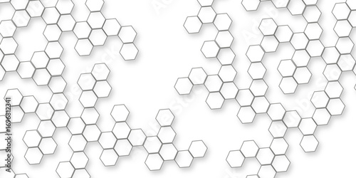 various hexagon is arranging randomly creating a clean and modern seamless abstract geometric background, Futuristic geometric modern business concept abstract honeycomb mosaic white background.