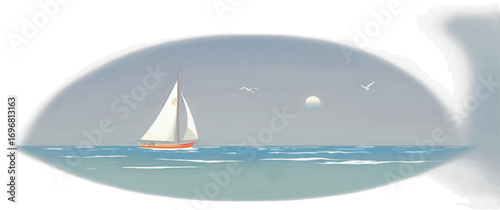 A sailboat gracefully navigating the open sea under a serene sky, evokes a sense of freedom and tranquility