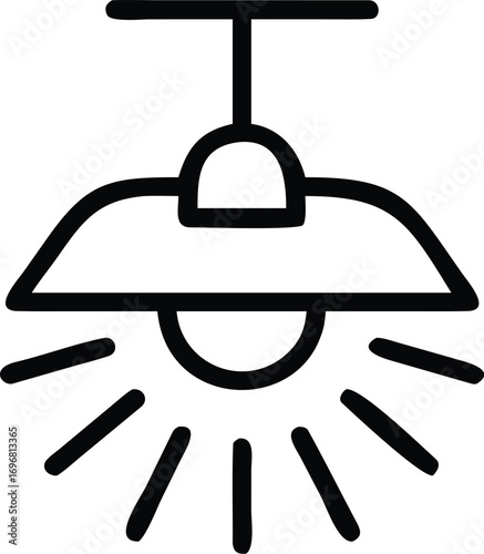 Simple Icon of a Hanging Light Fixture with Rays of Light