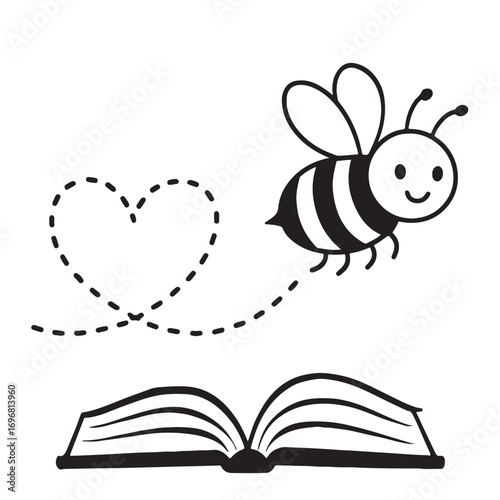 Flying bee with heart trail – cute valentine’s day vector illustration