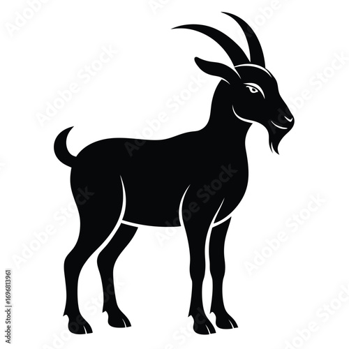 Black silhouette of a goat with horns and beard on white background animal 2