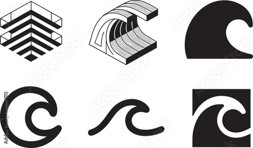 Wave Icon Set Vector Illustration Ocean Sea Water Surf Tide Ripple Aquatic Nature Design