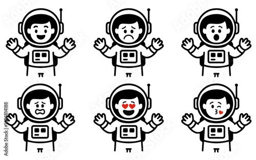 set character astronaut in spacesuit with emotion vector
Vector set character with emotions joy, sadness, satisfaction, anger, love, kiss