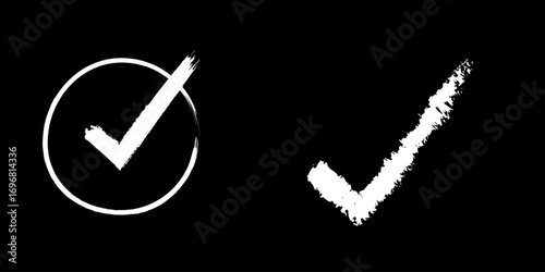 Green check mark symbol, a positive choice and sign of success. Set of check and cross brush icon collection