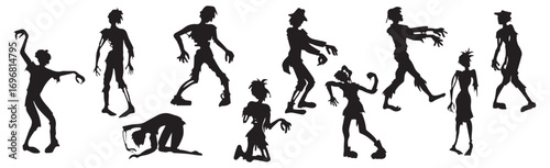 Set of 10 different halloween zombies on white background - Vector illustration