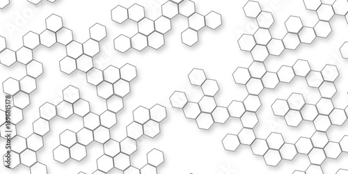 Abstract White Hexagon Background with Geometric Pattern, Minimalist Design, Modern Texture, and Clean Shapes, white abstract hexagon with various seamless retro modern geometric elements.