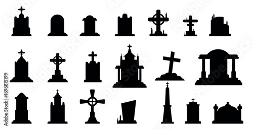 Selection of gravestones from the halloween cemetery on a white background - Vector illustration