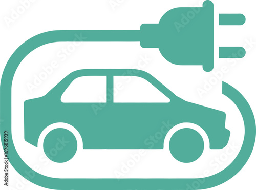 Electric car charging with a green energy plug, symbolizing eco-friendly transportation and sustainability.