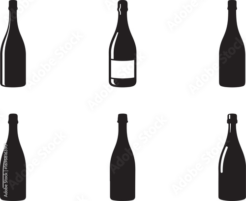 wine bottle silhouette on white background