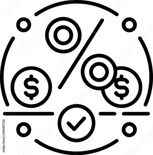 Financial analysis and decision making with percentages and coins, symbolizing growth and success