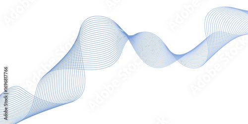 The lines are colored in a subtle gradient, a three-dimensional ribbon or a series of sine waves moving horizontally, Abstract digital illustration featuring a flowing wave in parallel lines.