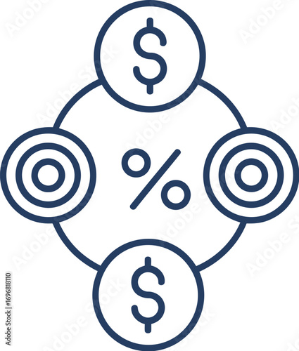 Abstract diagram illustrating financial concepts like currency, targets, and interest rates
