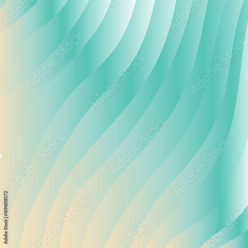 A fluid abstract pattern of diagonal wavy lines in soft turquoise, beige and white gradients creating a smooth and dynamic visual effect.