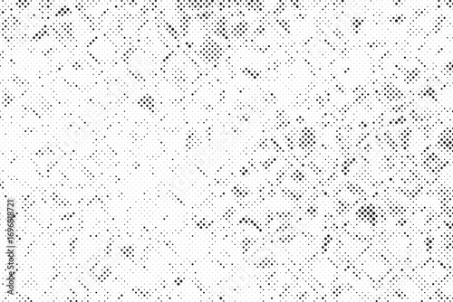 Grunge halftone gradient texture. Faded grit noise background. Sandy gritty wallpaper. Retro pixelated backdrop. Black and white anime or manga comic overlay. Vector graphic design textured halftone