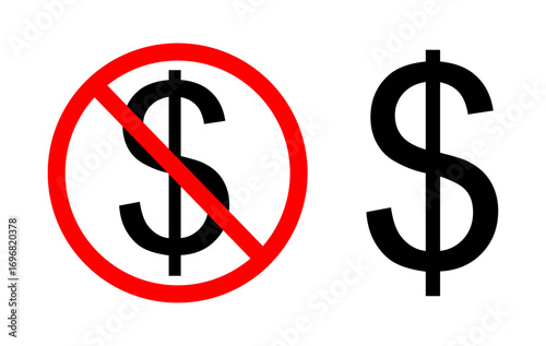 No money symbol and dollar sign contrast