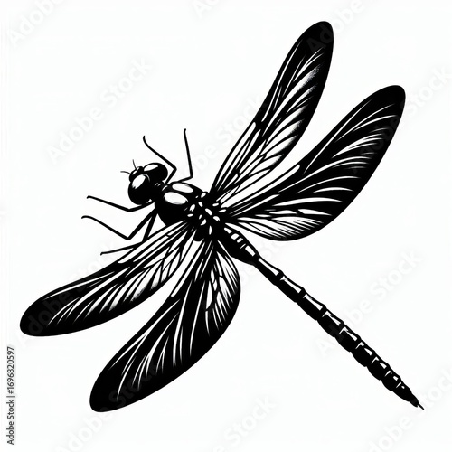 Detailed black and white dragonfly artistic rendering insect macro photography close up nature wildlife
