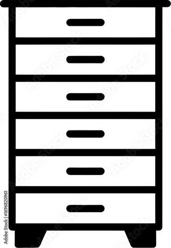 Simple illustration of a tall chest of drawers with six compartments