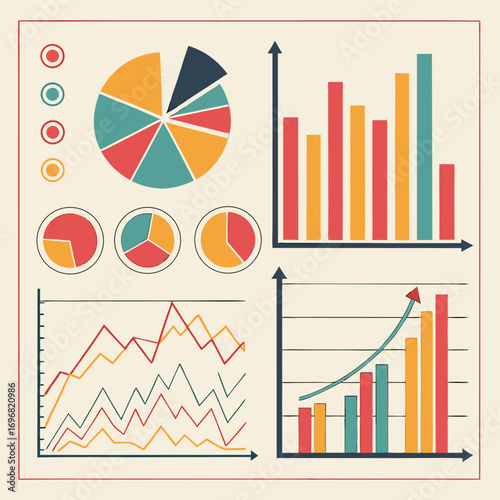 Graphs and charts on a table vector illustration for business and finance