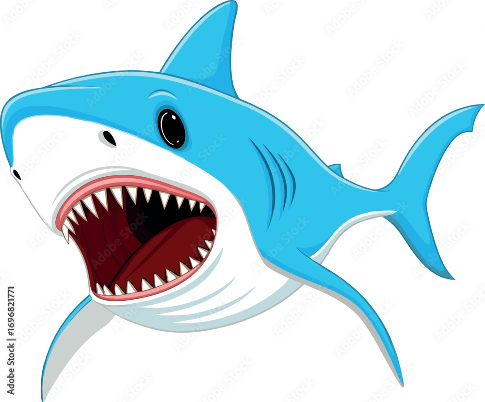 Fototapeta premium realistic cartoon shark with open jaws isolated eps