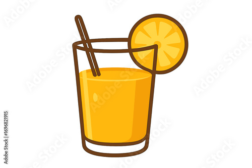 Fresh orange juice in a glass with a slice of orange and straw glass of pineapple juice