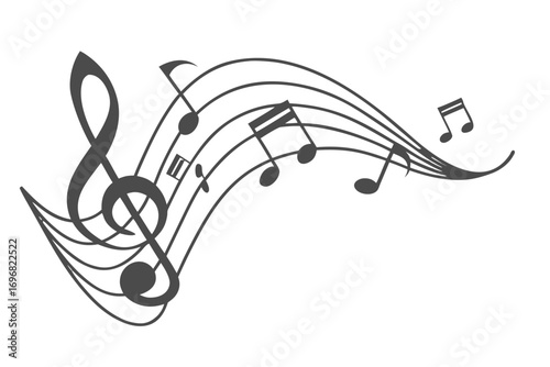 Musical notes and treble clef on a